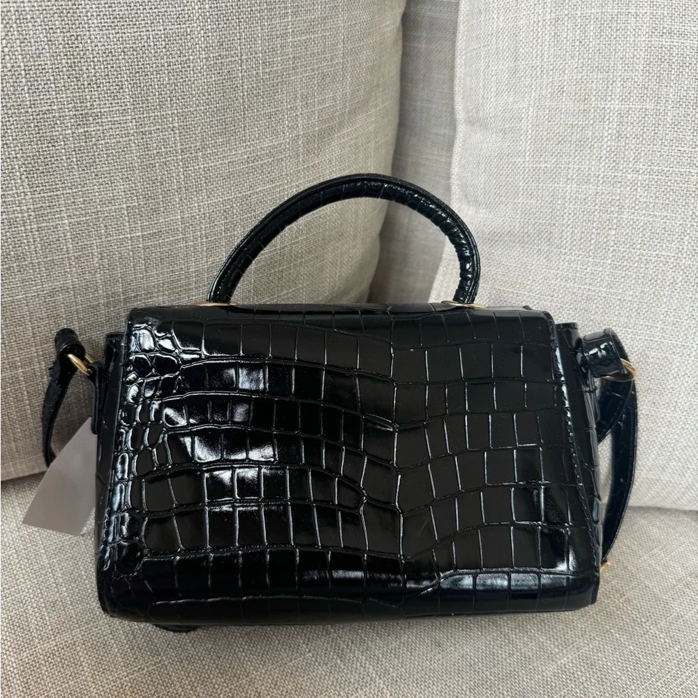 Black croc embossed crossbody bag with top handle - Picture 6 of 10